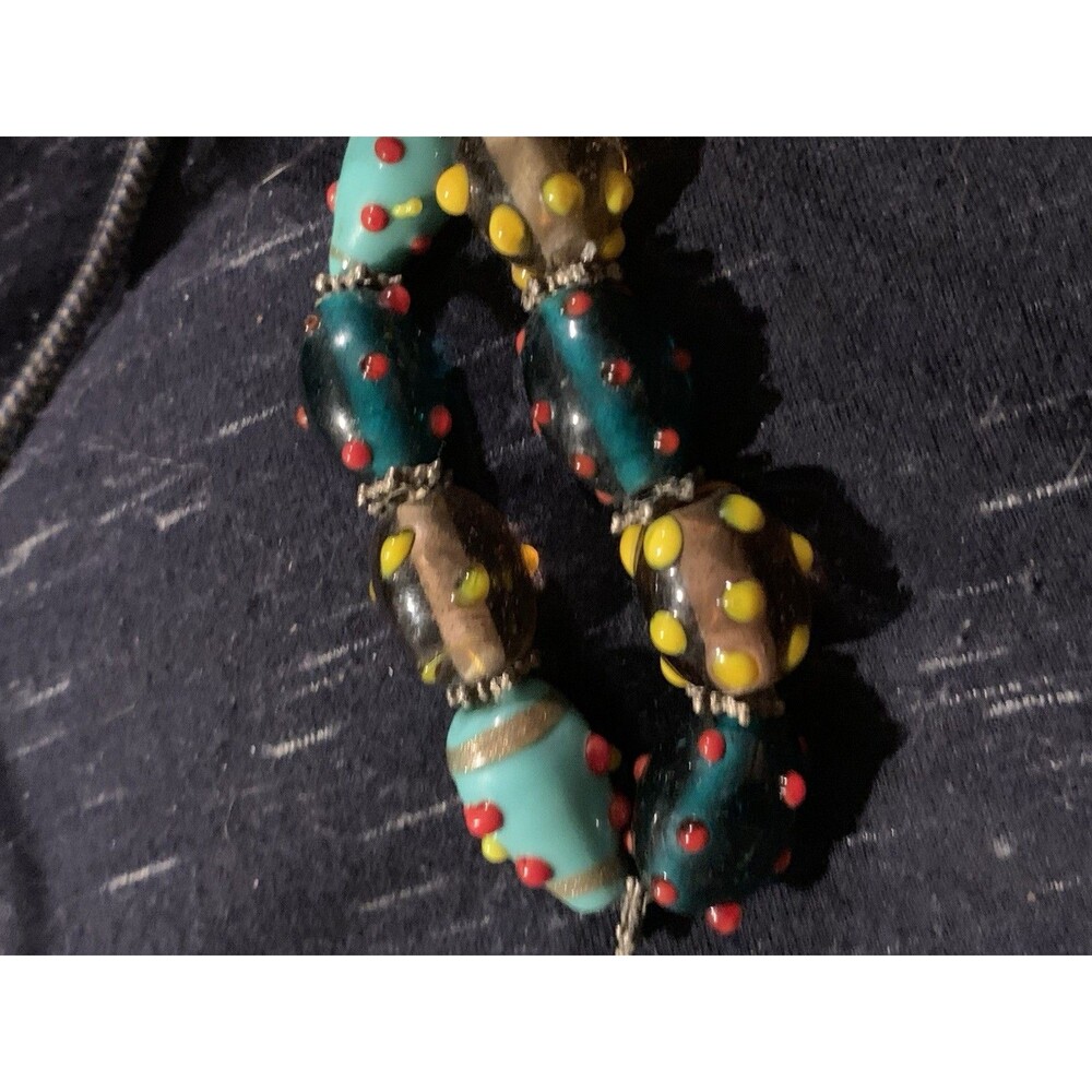 Vintage Lamp Work Multi-color Art Glass Bead Stretch Bracelet 3